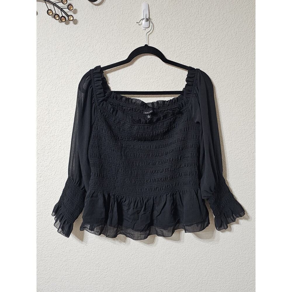 Torrid Blouse Womens 2 Square Neck Semi Sheer Long Sleeve Ruffle Ruched Pullover